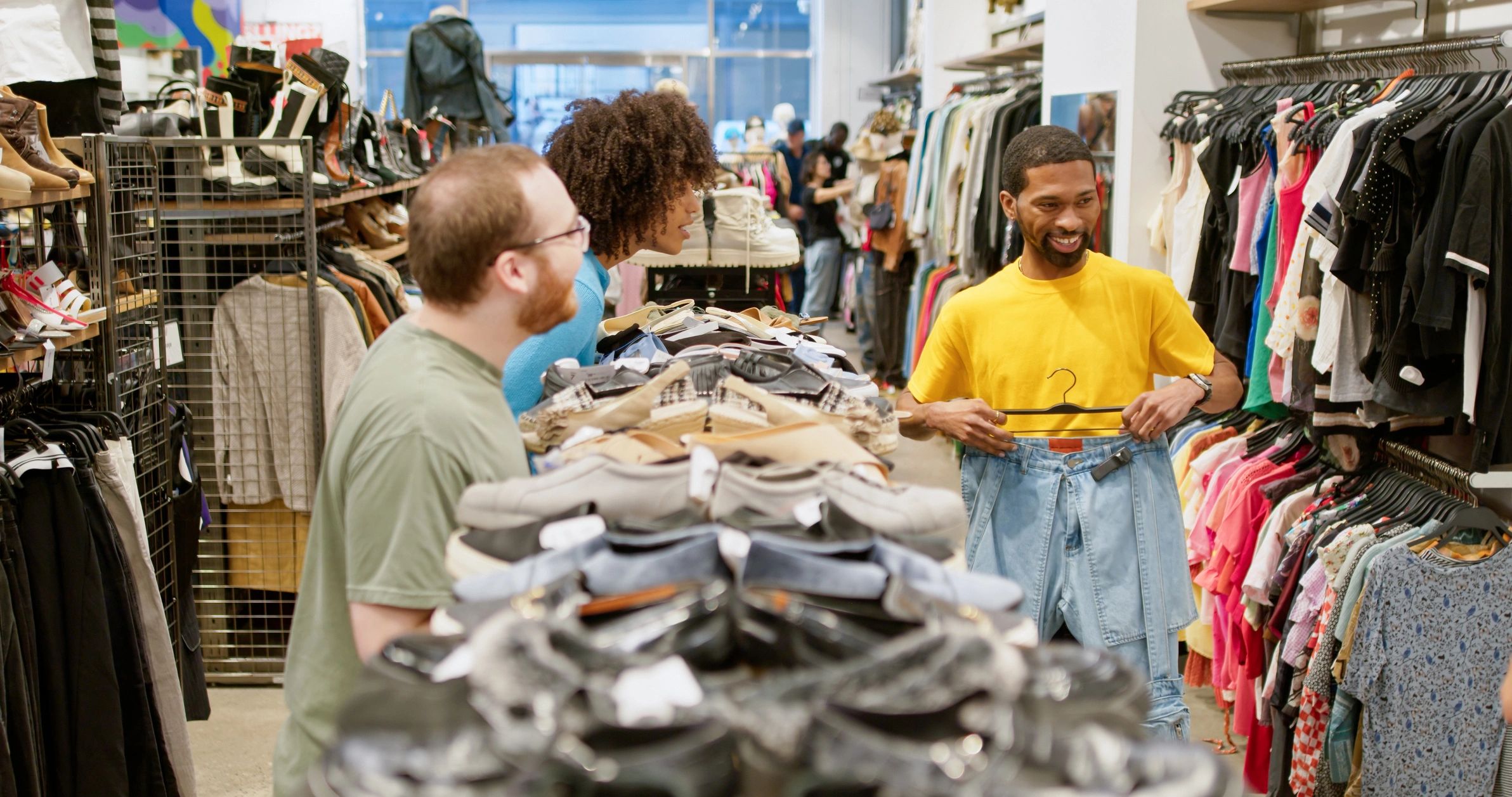 People shopping together in a community-focused retail store